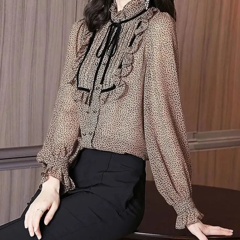 

Women Tops And Blouses 2021 New Summer Chiffon Blouse Office Shirt Thin And Beautiful Long Sleeve Women Ruffle Shirts Clothes