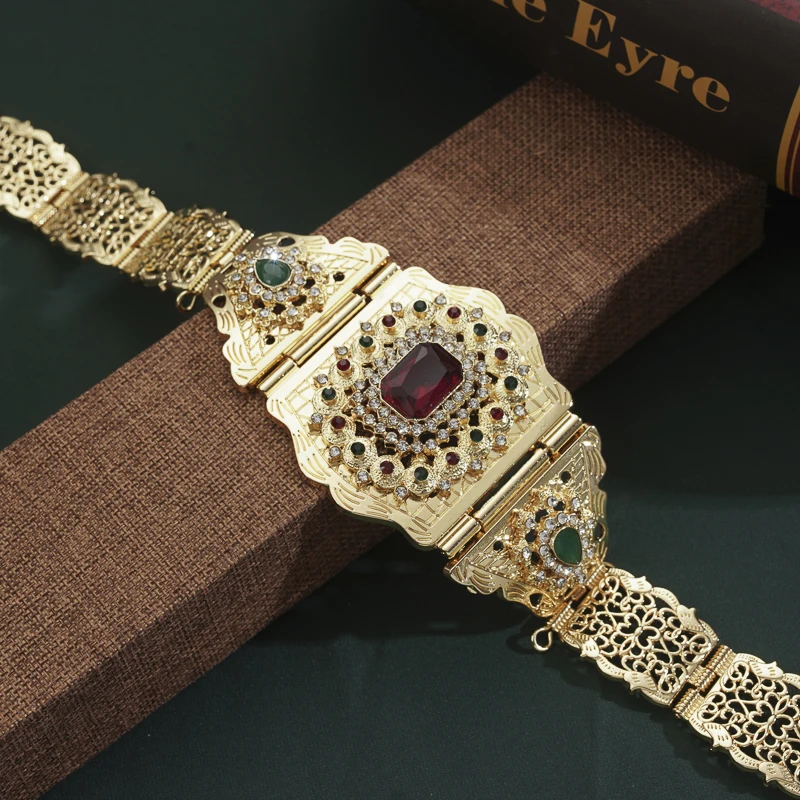 

Arabian Square Rhinestone Waist Chain Bridal Jewelry Belt Adjustable Length Moroccan Wedding Belt Long Chain French Waist Chain