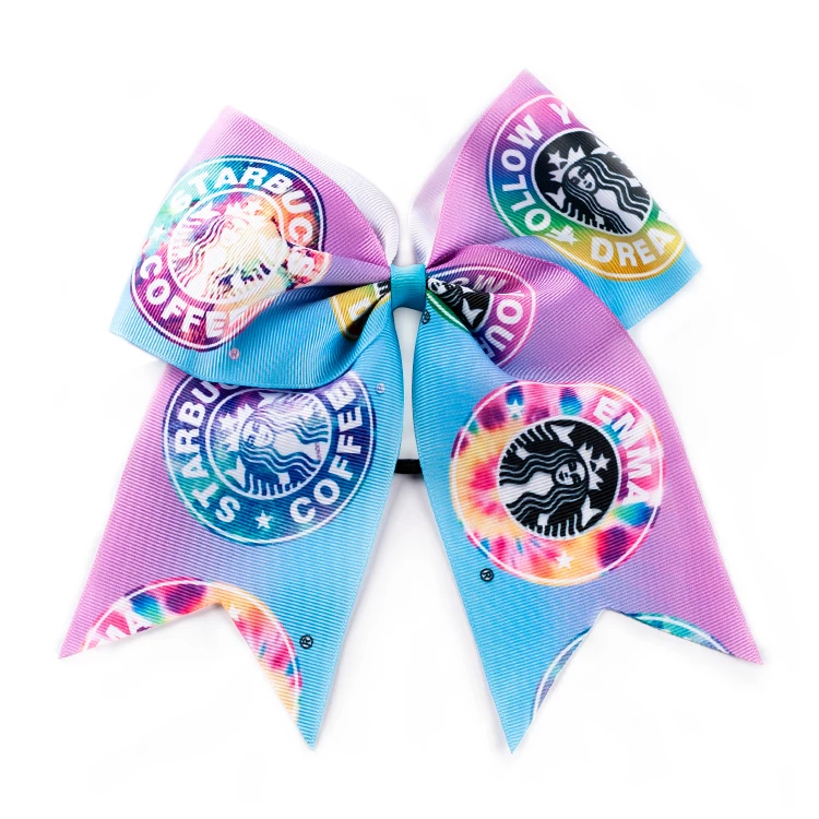 8pcs/lot 7'' Print cute ribbon Large Cheer Bows With Elastic Band Handmade girl Headwear Bow Hair Bands | Дом и сад