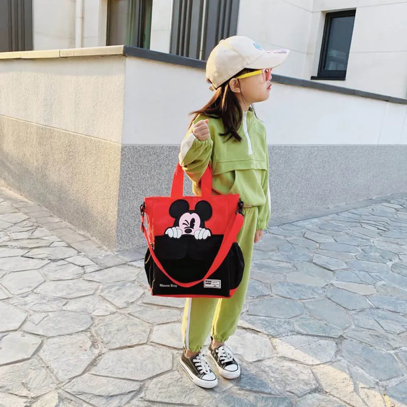 Disney Child School Bag Boys Girls Fashion Kids One-Shoulder Messenger Bag Elementary Student Mickey Anime Cute School Backpack