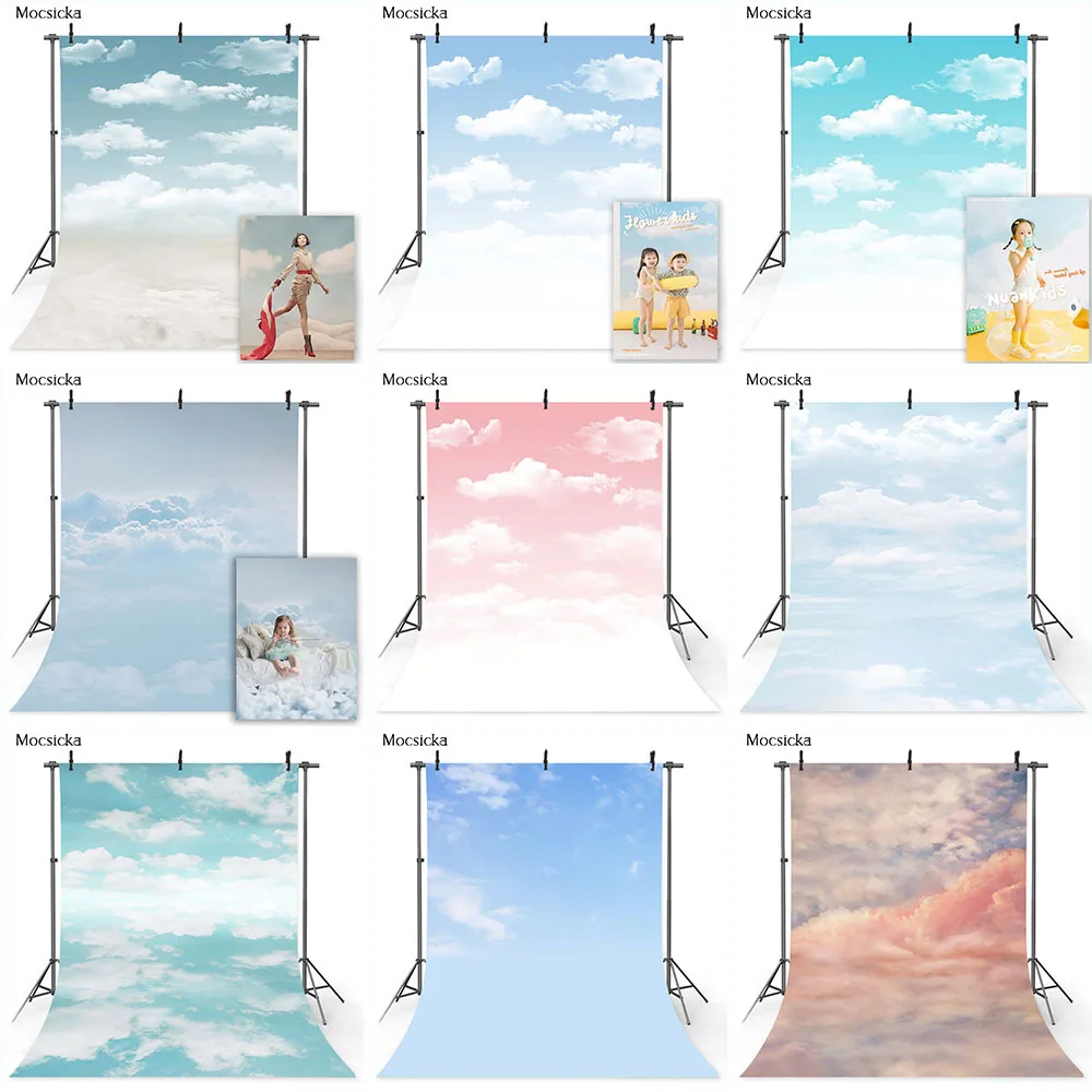 

Photography Backdrop Blue Sky and White Clouds Newborn Kids Portrait Birthday Background Art Photocall Props Children Infant