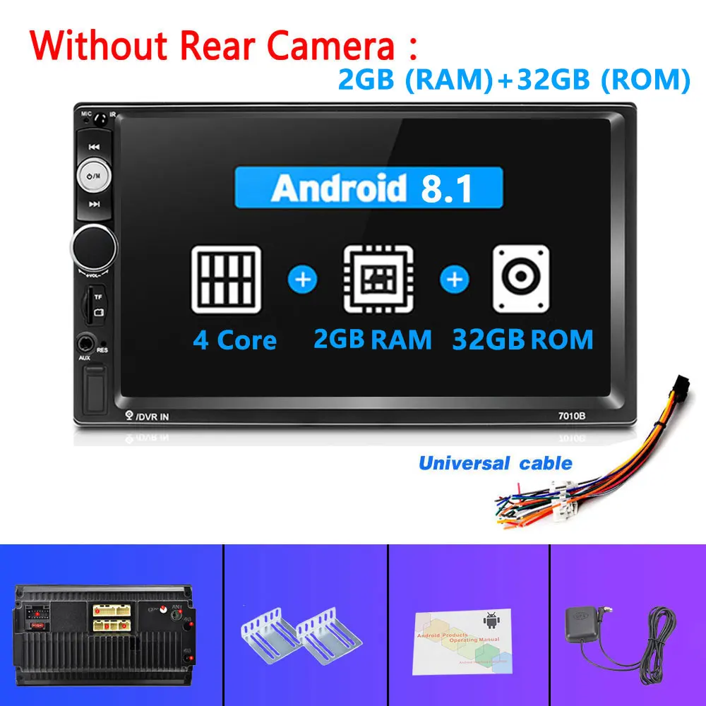 2G 32G No Camera Podofo Android 2 Din car radio 7" MP5 Player 2+32GB ROM Car Multimedia player 2din Autoradio GPS WiFi No DVD FM Audio Stereo - Цвет: 2G 32G No Camera
