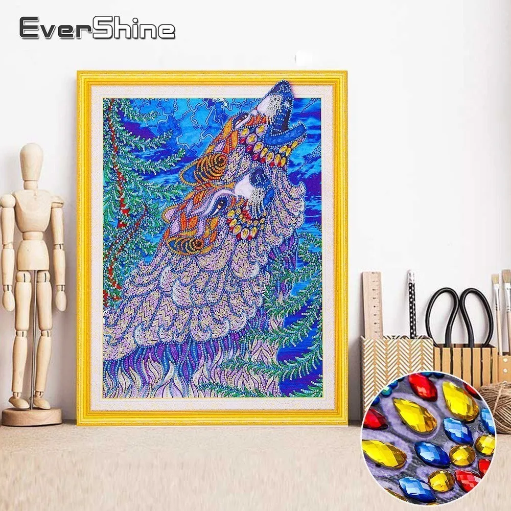 

EverShine Diamond Painting Wolf Special Shape Diamond Embroidery Cross Stitch Kits Diamond Mosaic Animal Picture Rhinestone