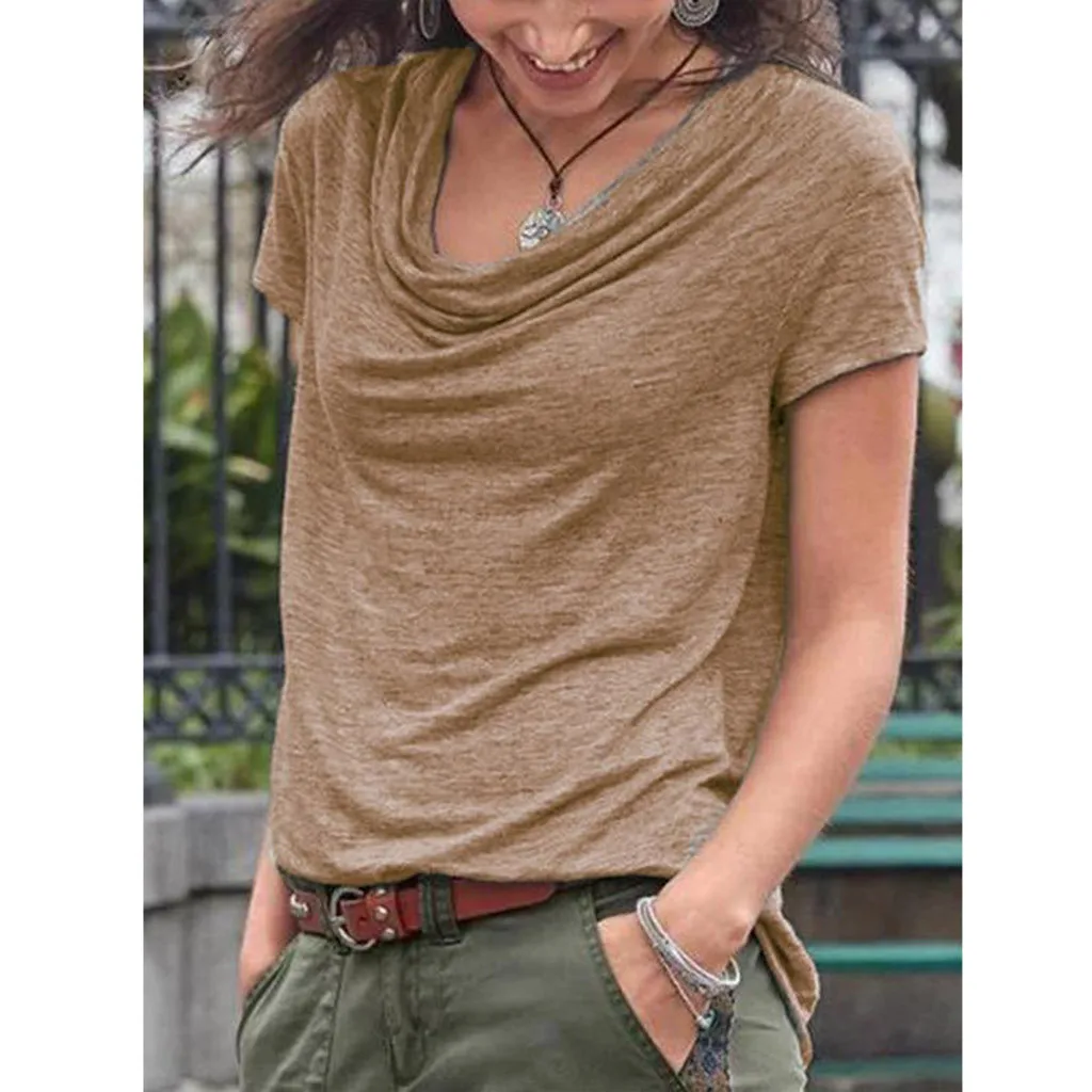 Красивые женские футболки с круглым вырезом футболка драпировкой спереди