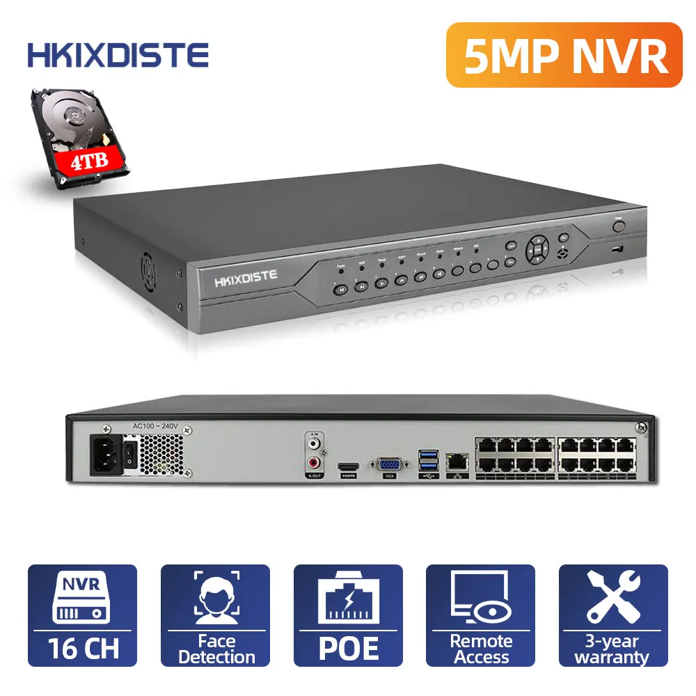 

16CH 5MP POE NVR 48 В реального PoE NVR 5MP 3MP 8MP 4K Сетевой Видео Регистраторы для ip-камеры с питанием по PoE P2P XMeye CCTV Системы Onvif FTP