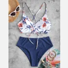 Женский купальник из двух предметов, Раздельный купальник с цветочным принтом, пляжная одежда для размера плюс, бикини, купальный костюм