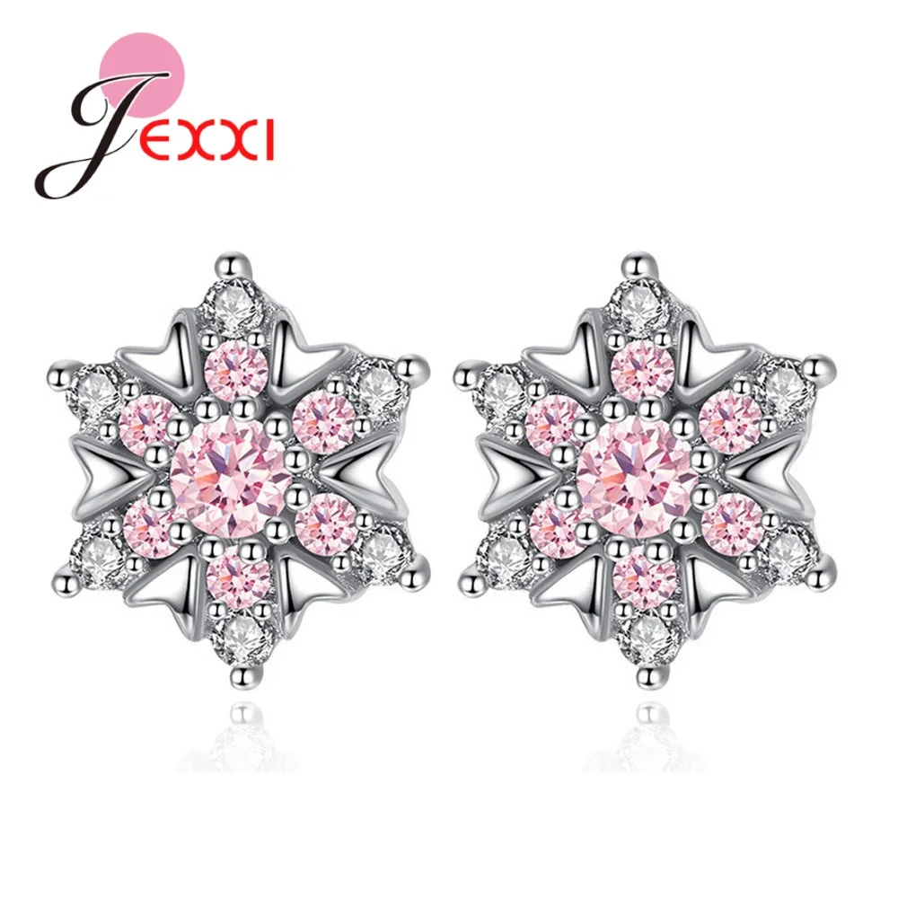 Серьги-гвоздики с розовым и прозрачным кубическим цирконием серьги в виде