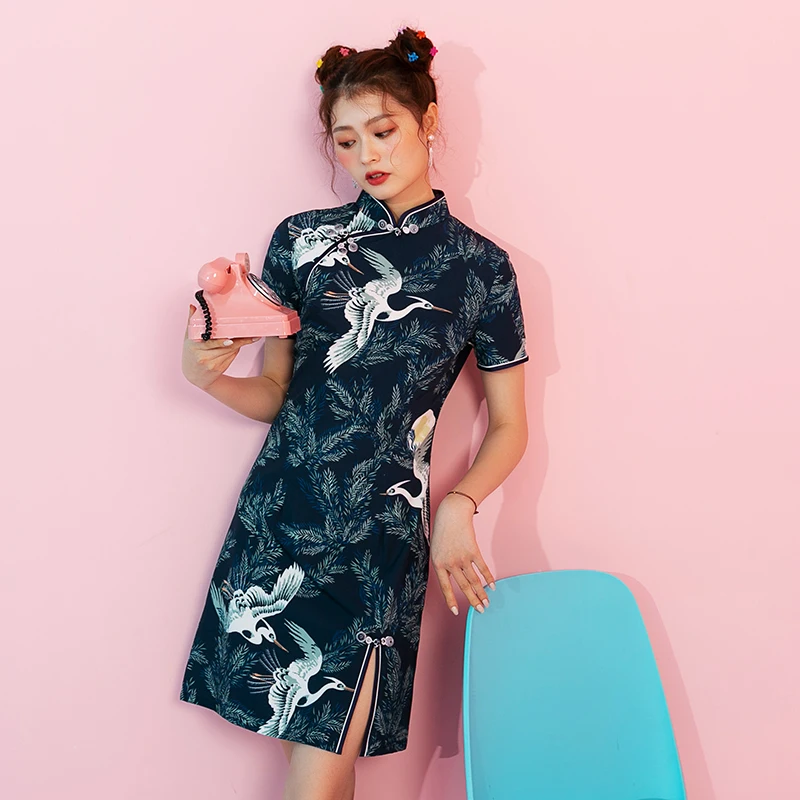 Yuзацdwx 2020 улучшенное китайское женское платье-Ципао черное платье с цветочным