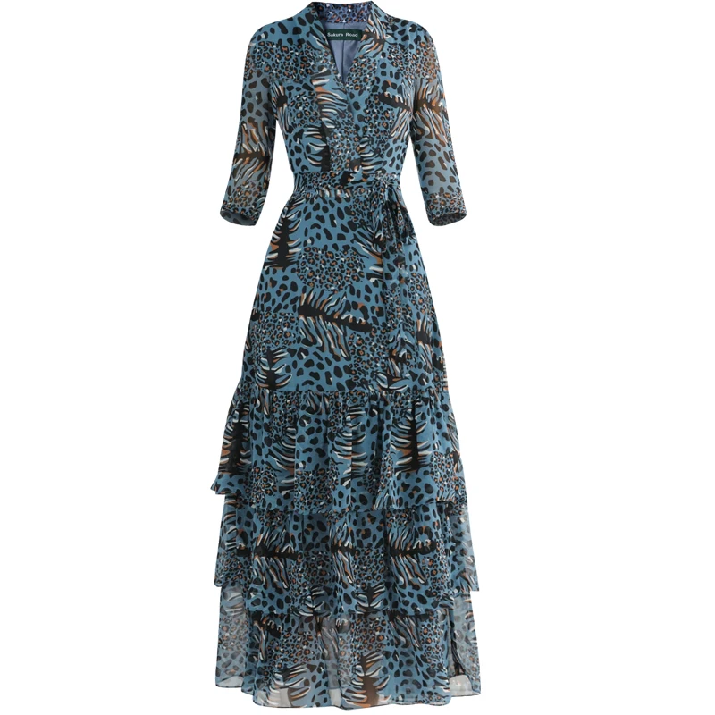 

2021 Spring Women's Chiffon Leopard Long Dress