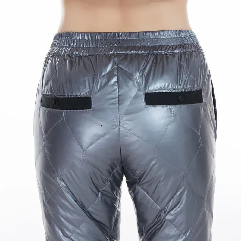 

90% White Duck Down Pants For Women Winter Thick Beam Legs Trouser Metallic Shiny Warm Harem Pants High Waist Slim Thermal Pants