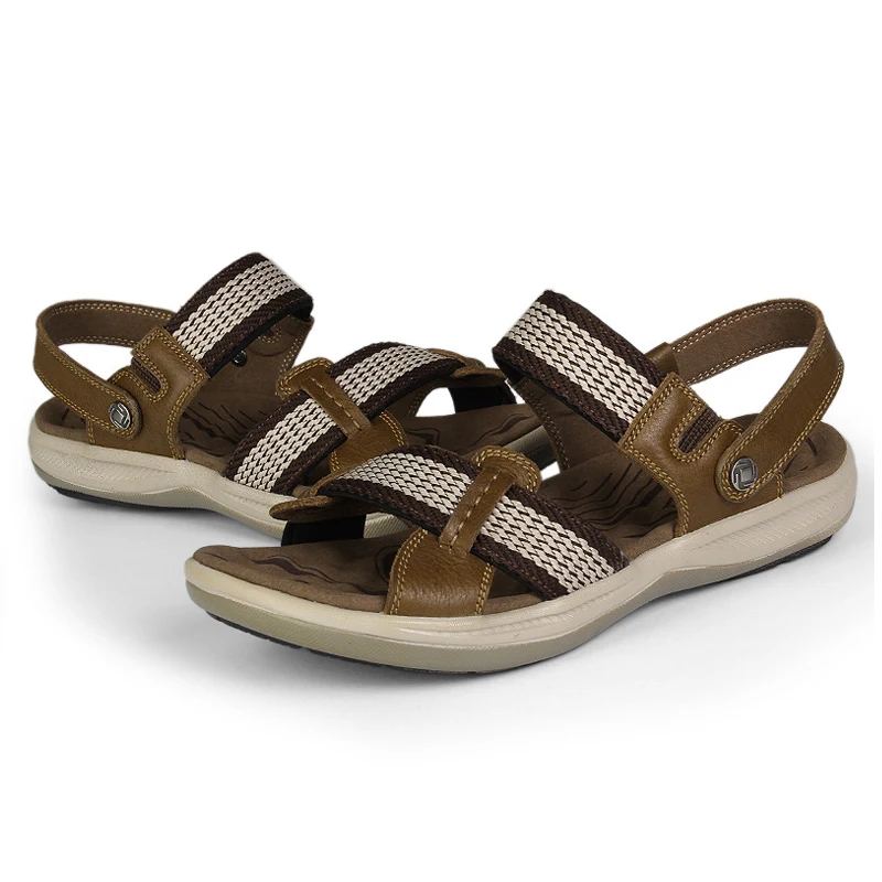 Сандалии мужские из натуральной кожи без застежки повседневные босоножки для