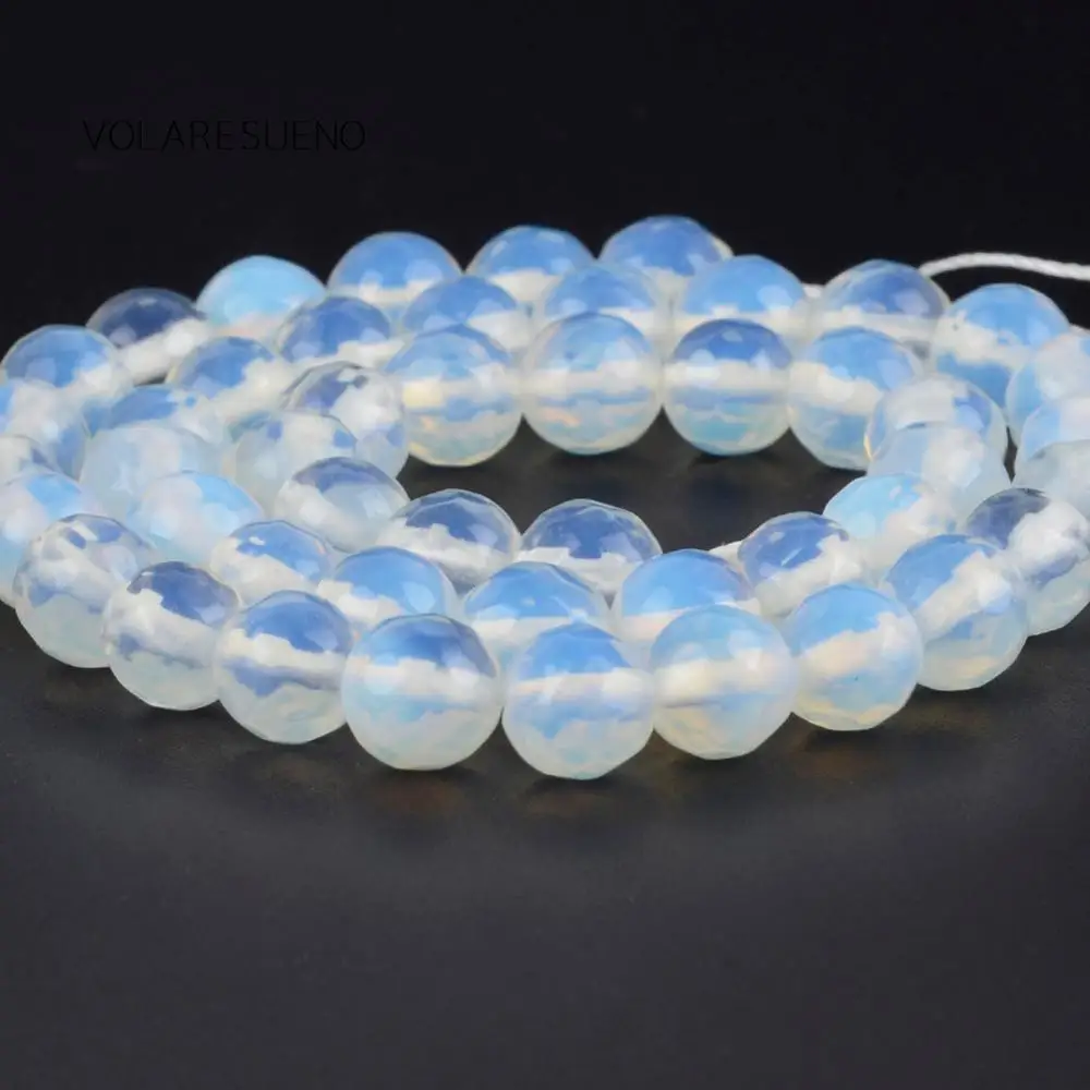 Natural Faceted White Opal Ball Round Loose Beads For Jewelry Making 4-12mm Spacer Fit Diy Women's Bracelets Necklace 15“ | Украшения