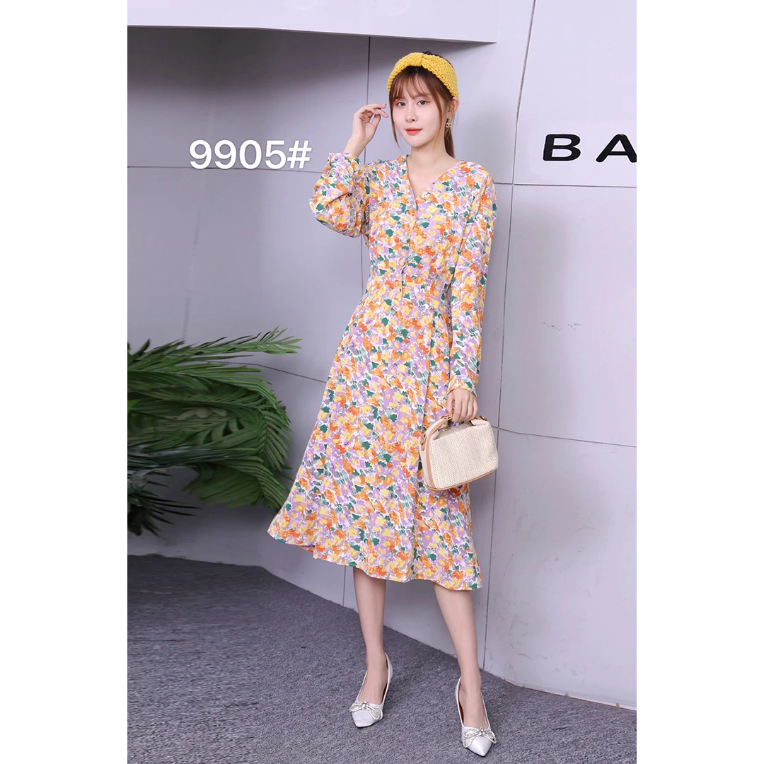 

YOMING Summer Women Elegant Printing Long Style Lady Dress