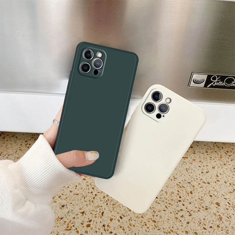 

Luxury Original Square Liquid Silicone Phone Case For iPhone 12 Pro Max 11 Pro XR XS Max X 8 7 6 Plus Thin Soft Cover Candy Case