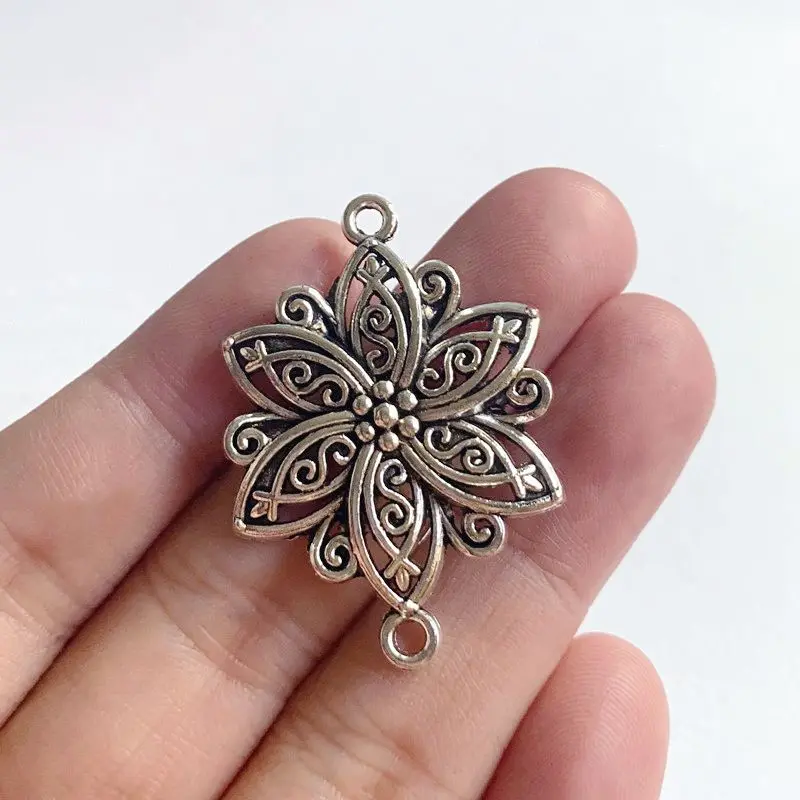 

New 18pcs Filigree Connector Flower Charms Tibetan Silver Color Pendant Making For Diy Handmade Accessories Crafts Women Gifts