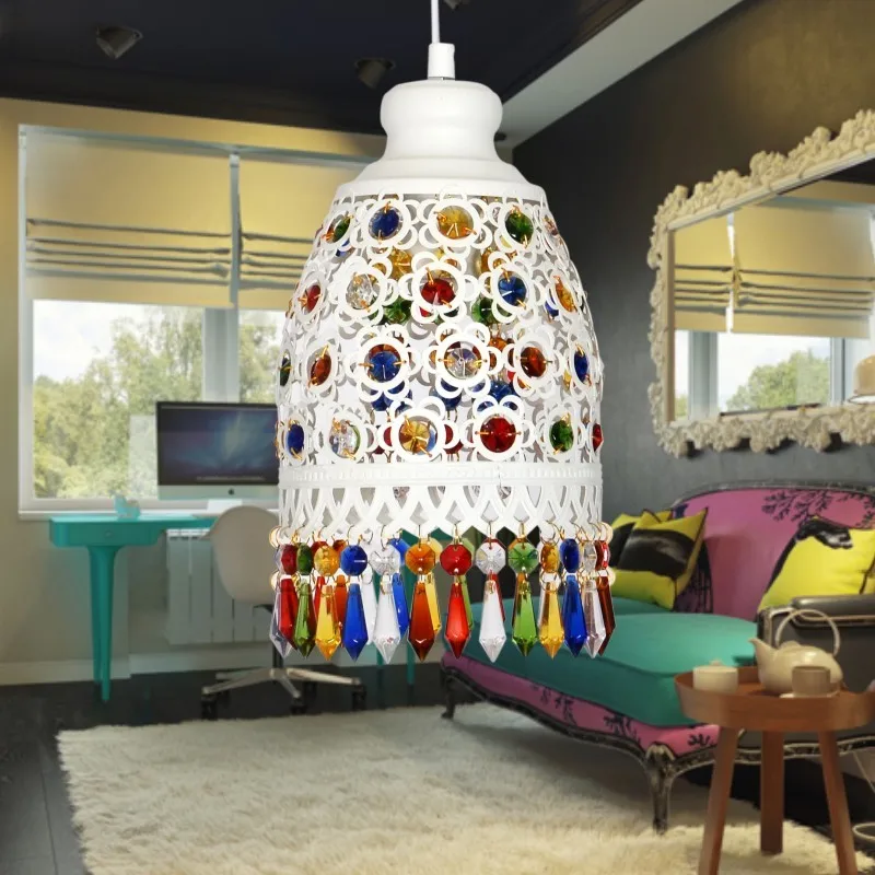 

Bohemia Mediterranean Retro Multicolor Bronze Wrought Iron Pendant Lamp Restaurant Bedroom Lamp hanging lamp