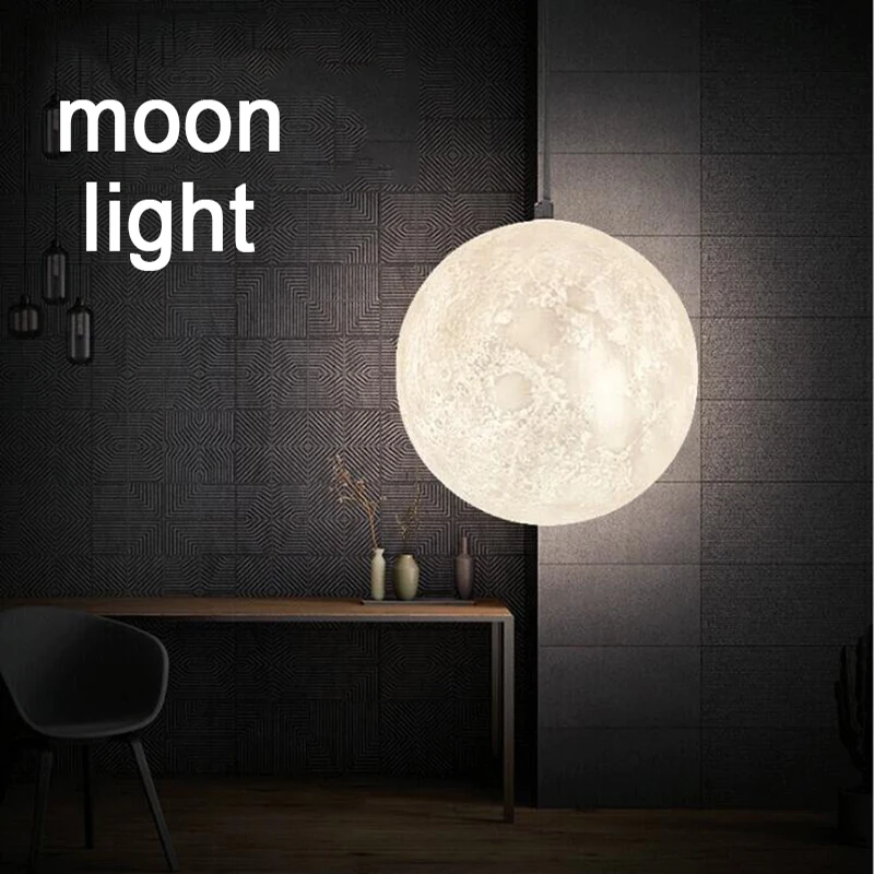 Lámpara LED colgante con estampado 3D De Luna para decoración de dormitorio, luminaria de iluminación para restaurante, luz colgante para bebés