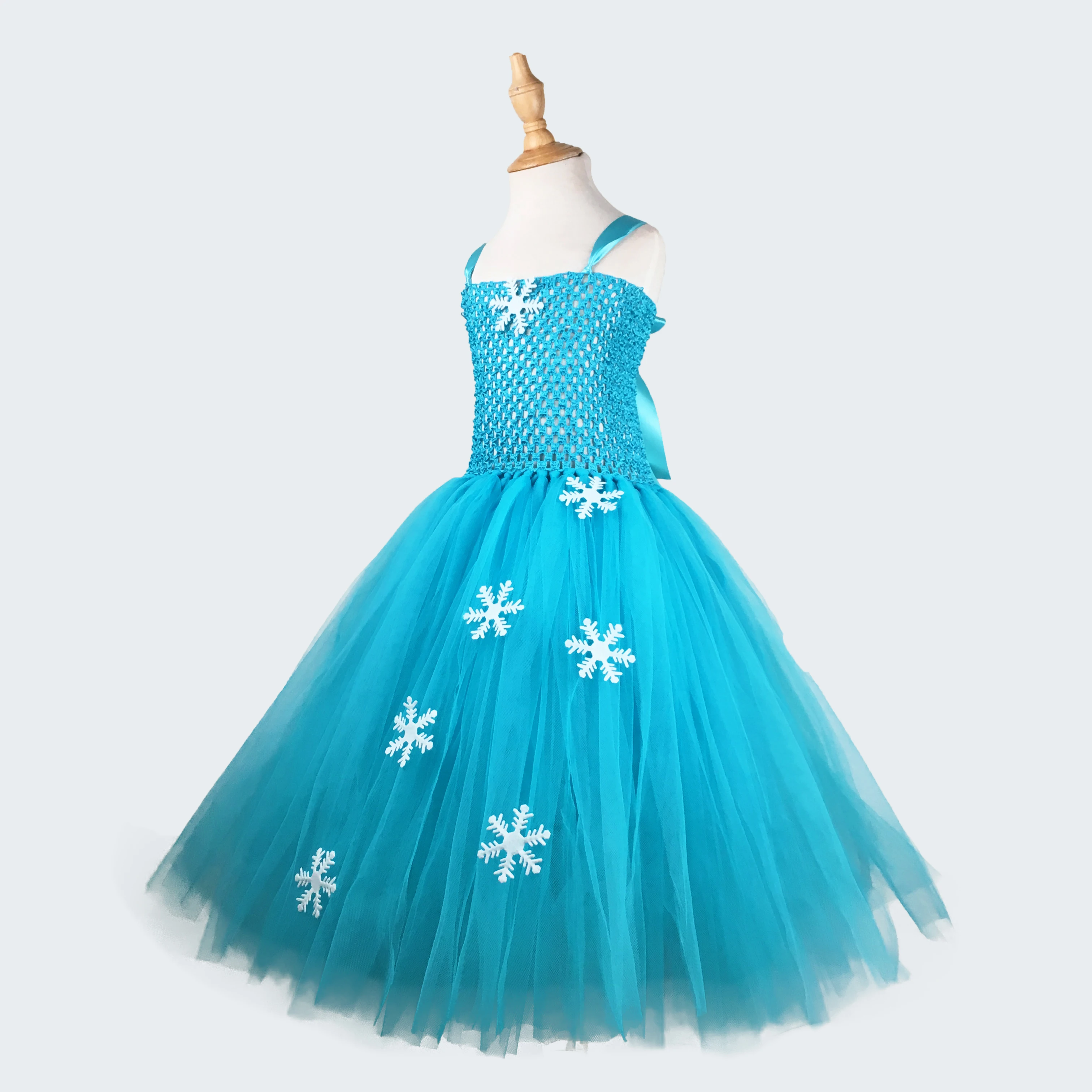 Платье-пачка принцессы Эльзы для девочек бирюзовое бальное платье с цветком