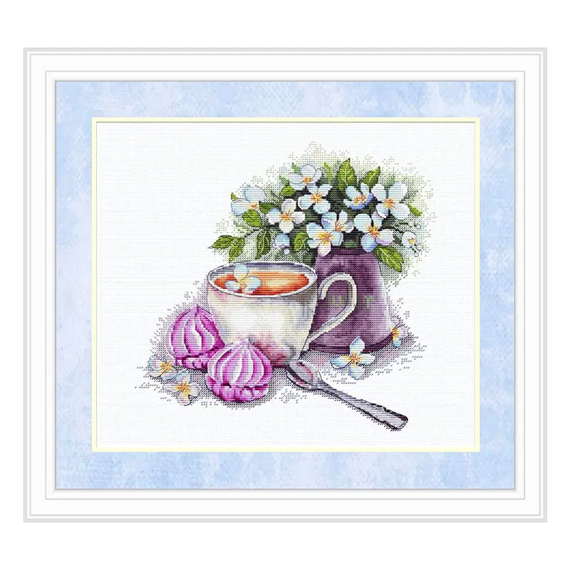 

Fishxx Cross Stitch Kit S300 Jasmine Tea Restaurant Dessert Embroidery Hanging Painting Precision Printing