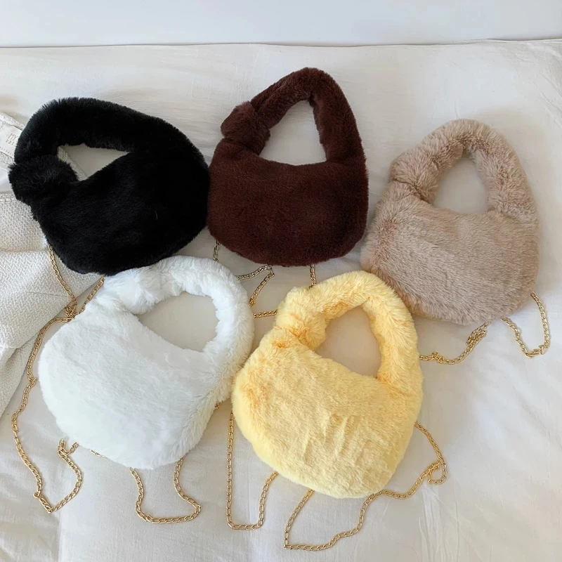 Зимняя Сумка-тоут из искусственного меха новинка 2021 однотонная мягкая плюшевая