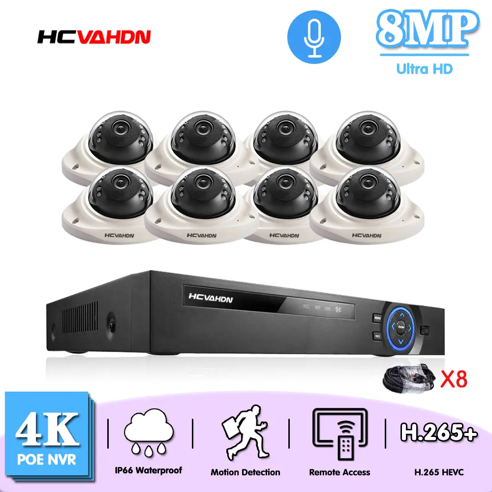 

H.265 8CH 4K POE NVR Kit 8MP CCTV Indoor Home Security System Outdoor Waterproof Dome IP Camera Video Surveillance Kit XMEYE 4CH