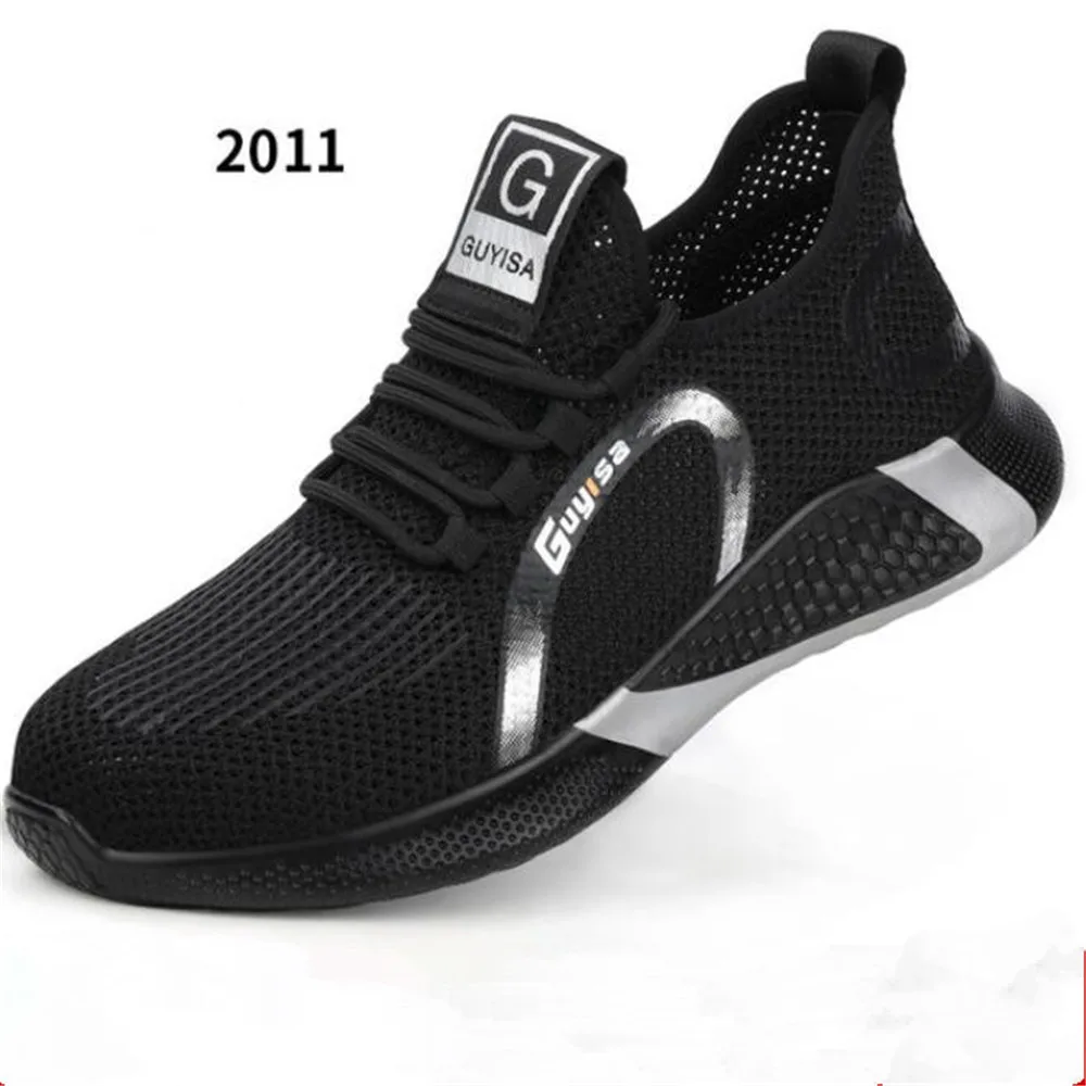

new men's shoes anti-smashing and puncture-proof flying woven mesh surface wear-resistant light work protective safety shoes