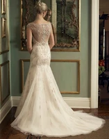 o neck a line wedding dress with sweep train robe soiree transparent back braidsmaid dress tulle emboildery lady skirt