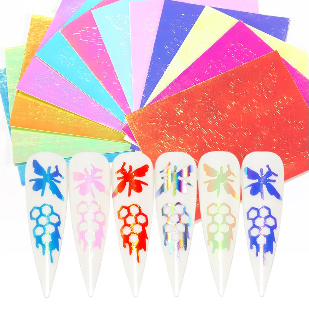 

16 pcs\lot Colorful Honeybee Self-adhesive Nails Sticker Fashion DIY Manicure Art Decorations Decals Foil Nail Sticker For Girls