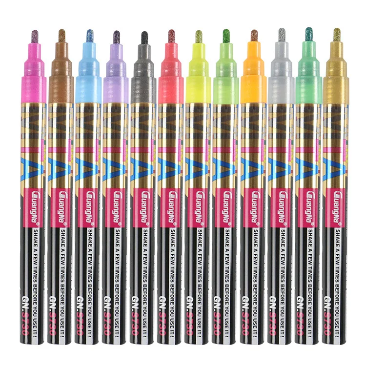 

12 Colors Metallic Marker Pens 2 mm Fine Point Paint Pen Metallic Painting Pens Metallic Permanent Markers for Cards Writing