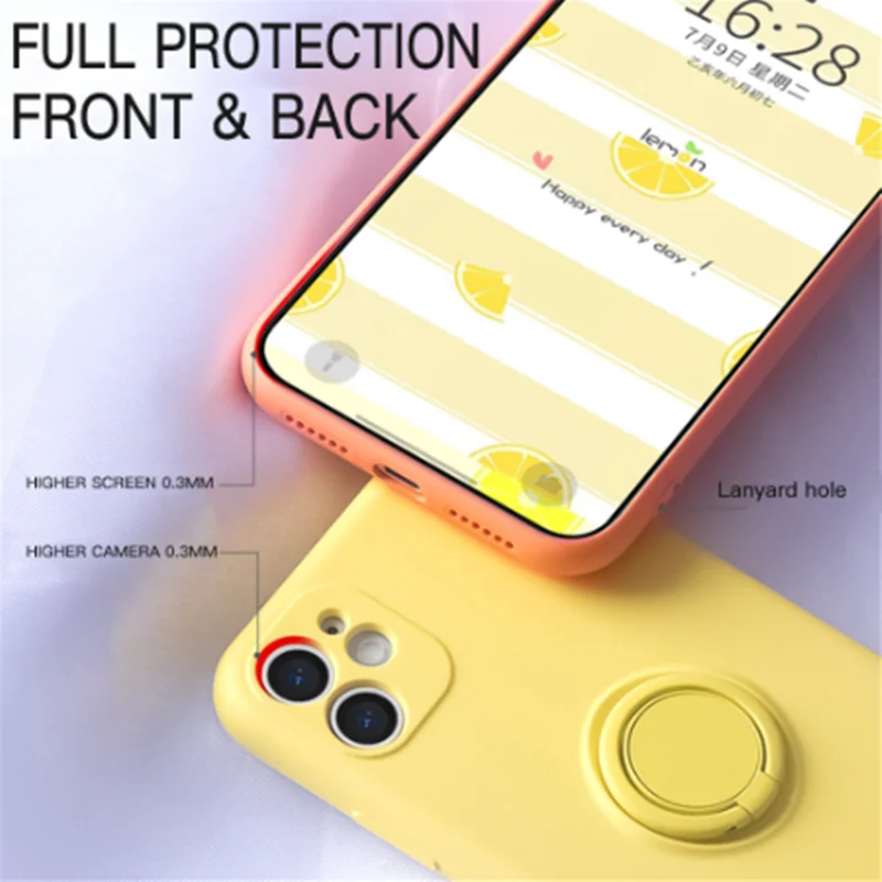

Soft Liquid Silicone Case For iPhone 11 Pro X XS MAX XR Stand Ring Holder Slim Thin Hands Strap Cover For iPhone 6 6s 7 8 Plus