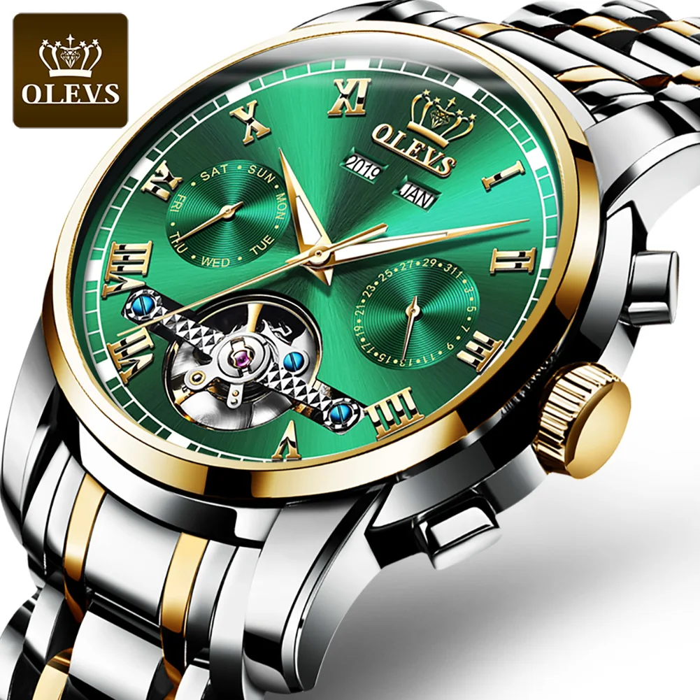 

OLEVS Tourbillon Watch Men Mechanical Wristwatches Multifunctional Automatic Watch for Men Stainless Steel Waterproof 41mm Dial