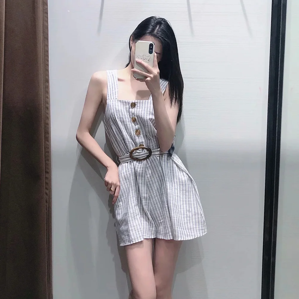 

Women jumpsuit fashion striped cotton with belt Women jumpsuits 2021 summer new casual chic street youth jumpsuit women