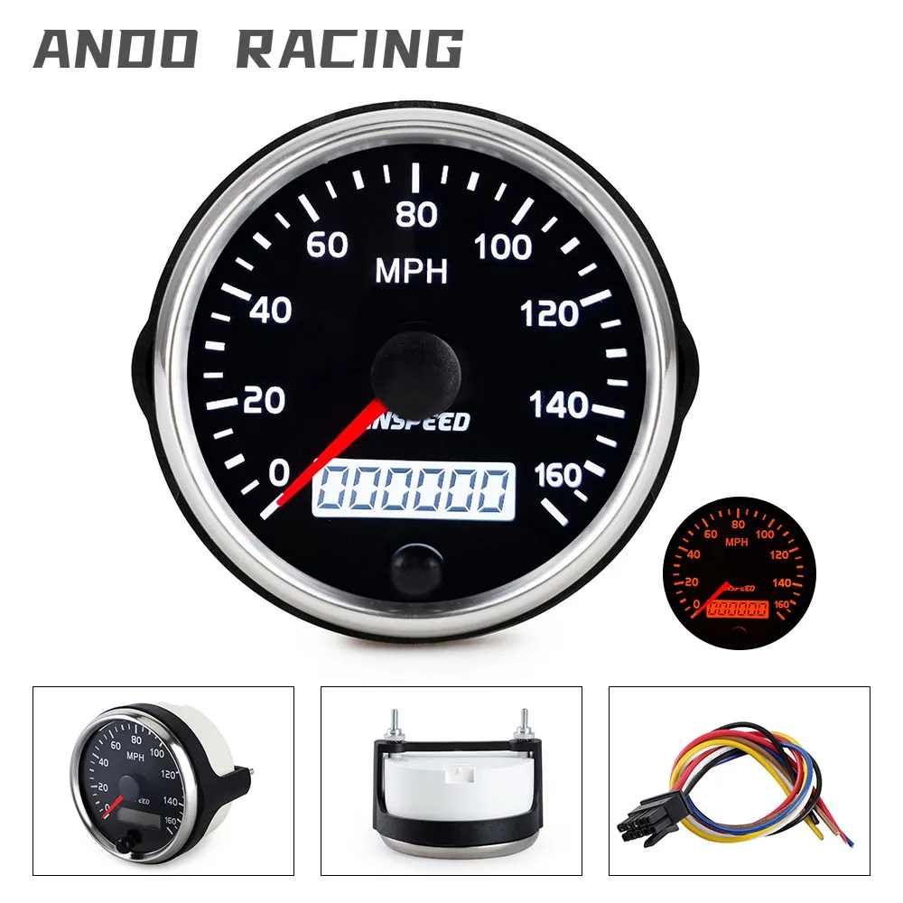 

Universal 85mm Speedometer 220km/h 160mph Speed Gauge Meter 12V 24V With White/Amber Backlight With LCD For Motor Car Truck Boat