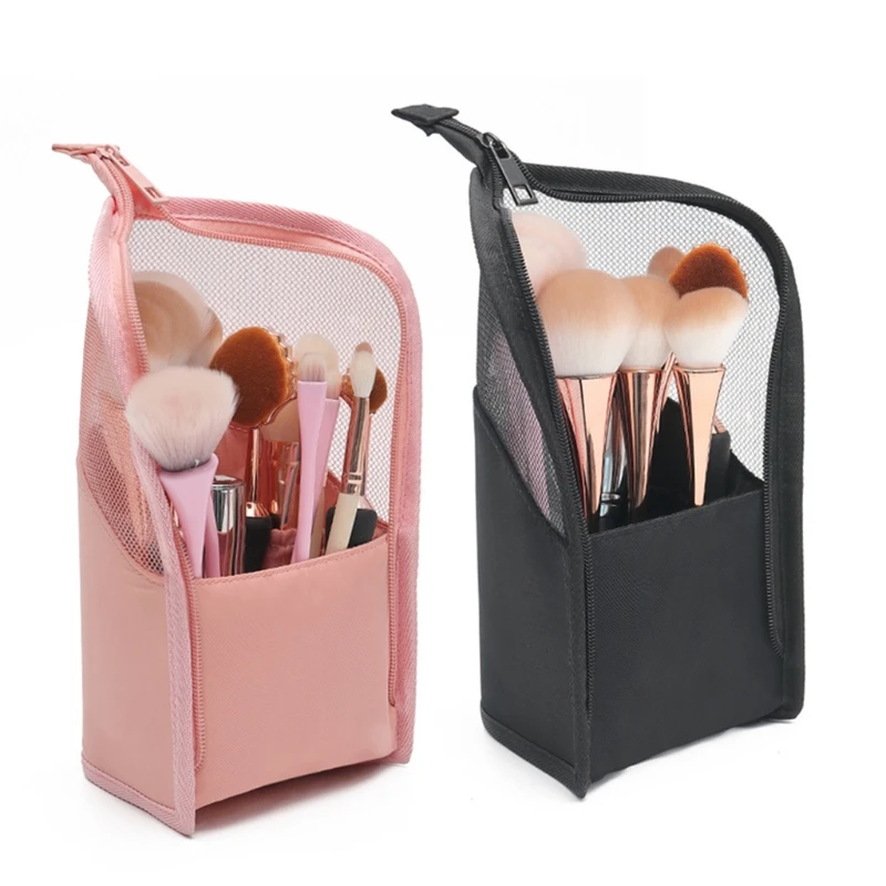 

Travel Makeup Brush Bag Portable Cosmetic Brush Holder Organizer Waterproof Stand-Up Makeup Brush Purse Zipper Toiletry Bag