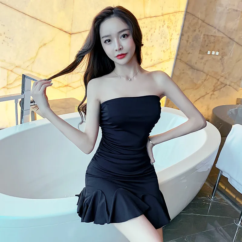

2021 spring new fashion slim slim high waist all-match fishtail lotus leaf wrapped chest tight-fitting hip dress