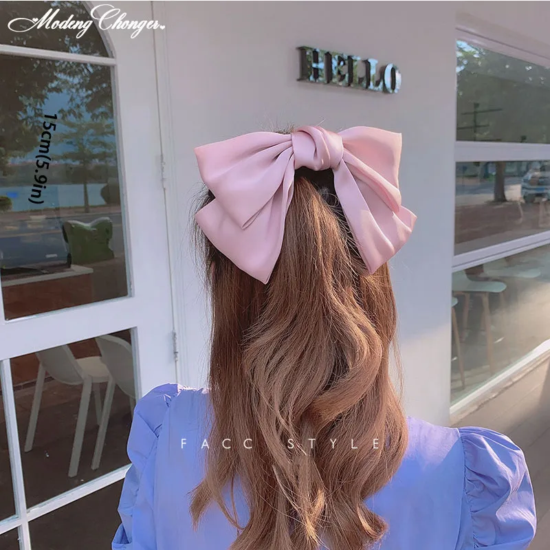 

High Quatity Large Silk Bow Hairpins For Women Hair Clips Big Solid Color Barrettes Chiffon Satin Hairgrips New Hair Accessories