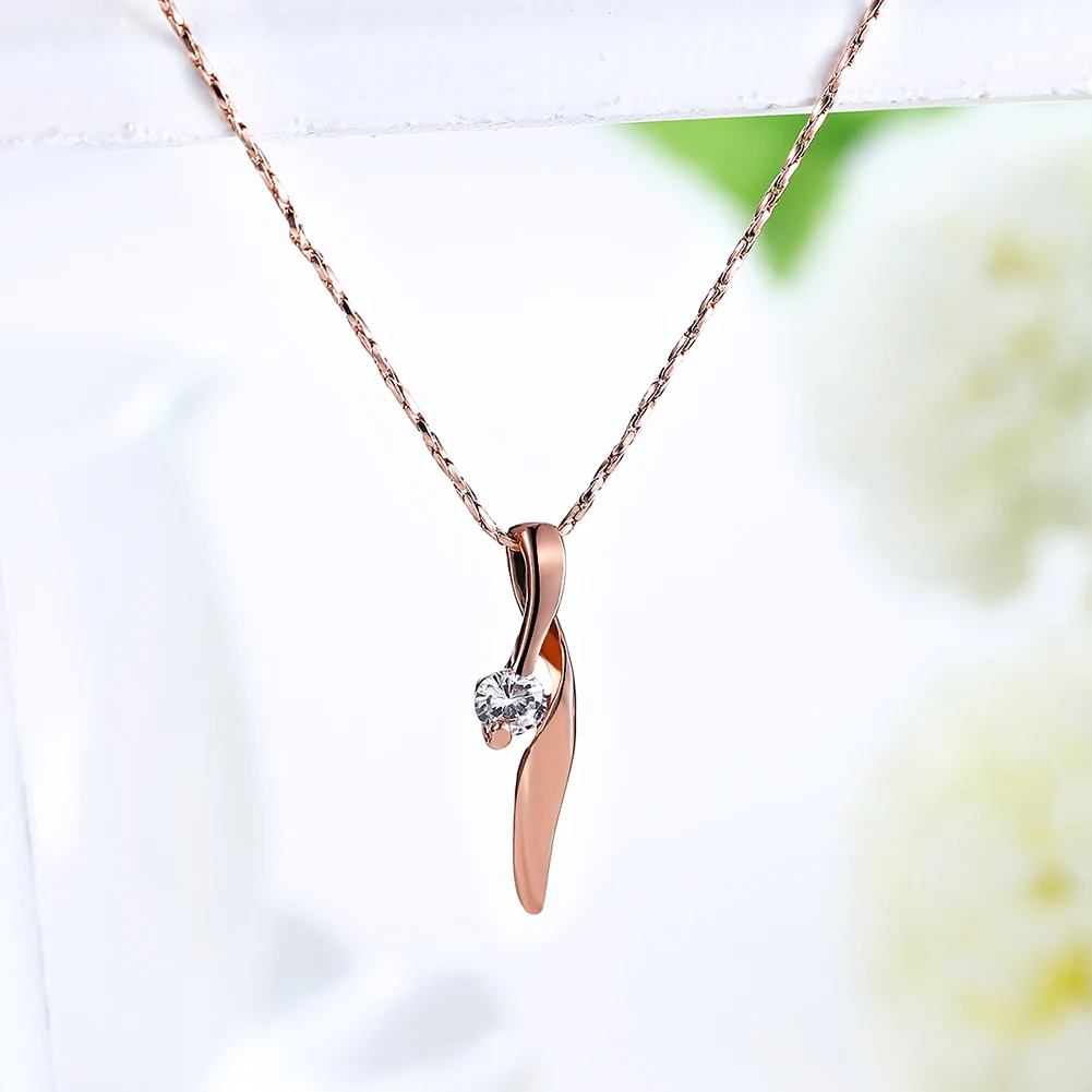 

LEKANI Water Drop Pendant Necklaces For Women Shine 5A Clear Cubic Zirconia Rose Gold Color Necklace Anniversary Fashion Jewelry