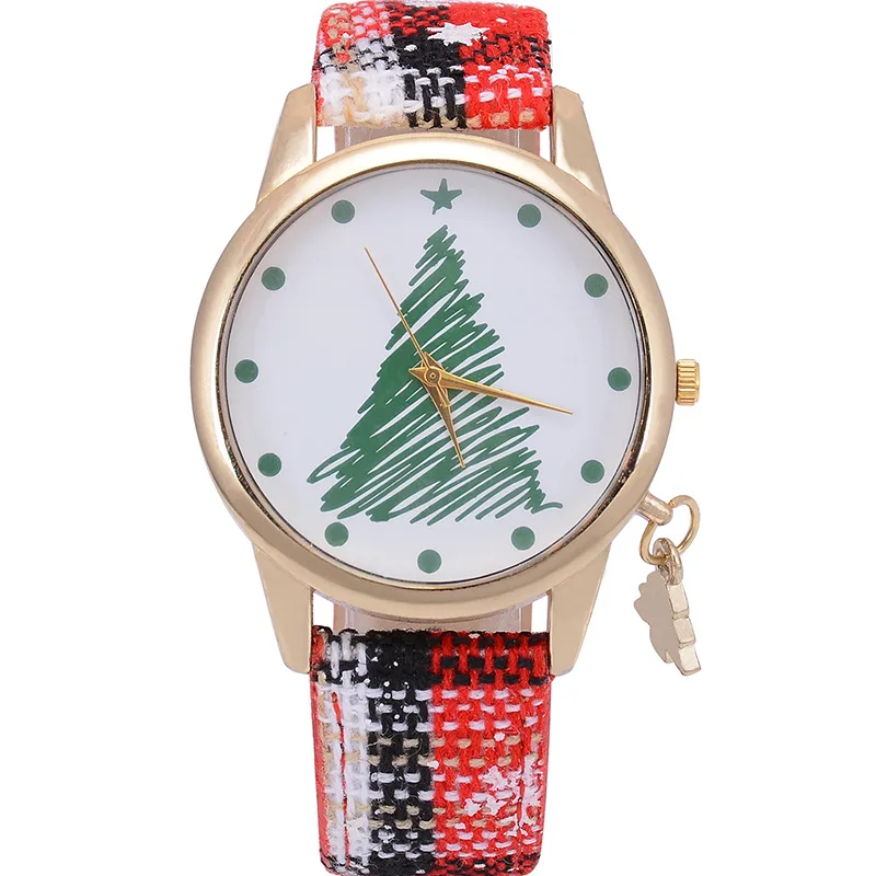 

Christmas tree women's watch leisure snow leather watchband quartz watch
