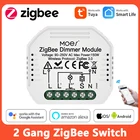 Умный мини-выключатель Zigbee, двухканальный диммер с голосовым управлением и таймером, Модуль светильник еля света для умного дома, для Tuya Smart Life, Alexa