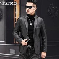 batmo 2021 new arrival spring high quality sheepskin real leather jackets menslim leather blazer men size m 4xl