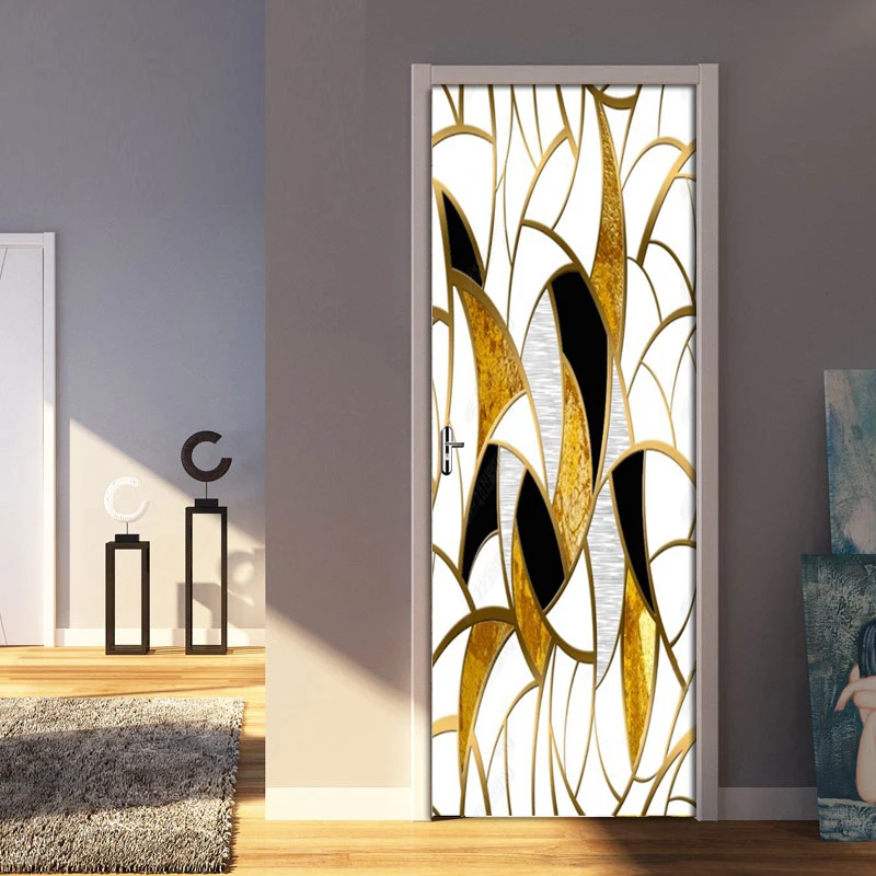 

DIY Door Sticker Nordic Style Gold Geometry Wall Paper PVC Self-adhesive Wall Decals Living Room Bedroom Door Home Decor Sticker