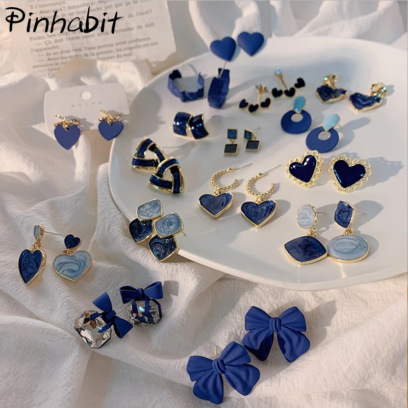 

Summer Haze Blue Stud Earrings Heart-Shaped Earrings Elegant Rhinestone Ear Studs Women Bow-Knot Earrings Gift For Girl Friends