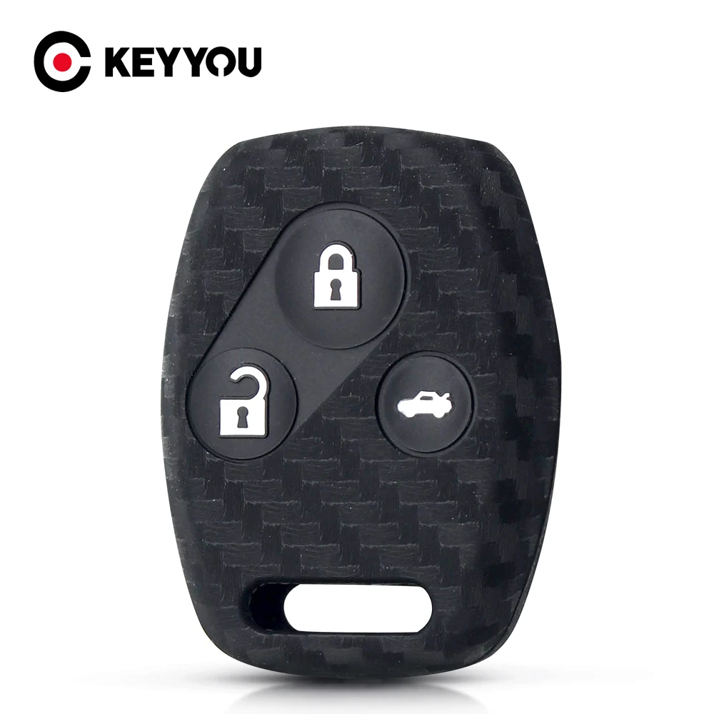

KEYYOU 3 кнопки углеродный силиконовый чехол для ключа автомобиля для Honda CIVIC JAZZ Pilot Accord CR-V для стилизации автомобильного пульта