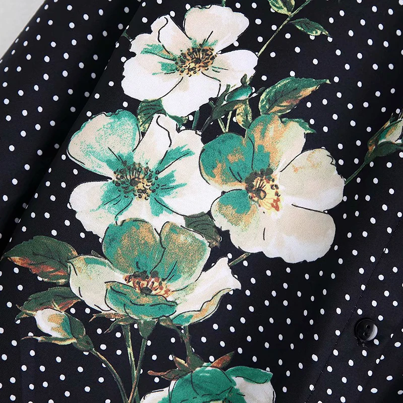 Женская белая блузка в горошек с цветочным принтом рубашка длинным рукавом и