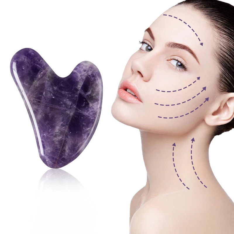 Аметистовый ролик для лица антицеллюлитный массаж гуаша натуральный камень