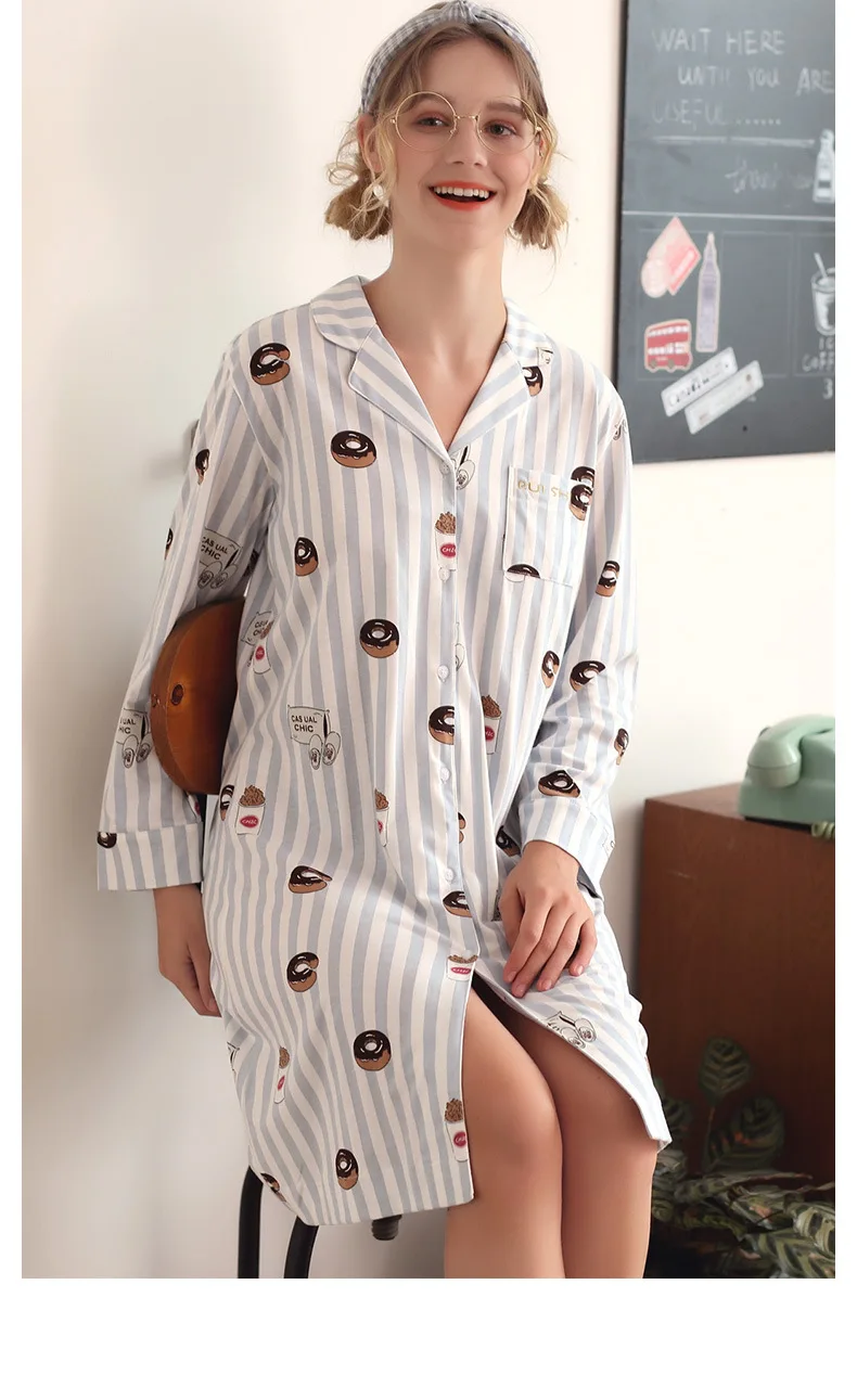 Kawaii для девочек, розовая одежда для сна хлопковый комбинезон для постели отворот трусы принт с героями мультфильмов, ночная одежда из хлопка на пуговицах Для женщин ночные рубашки для девочек