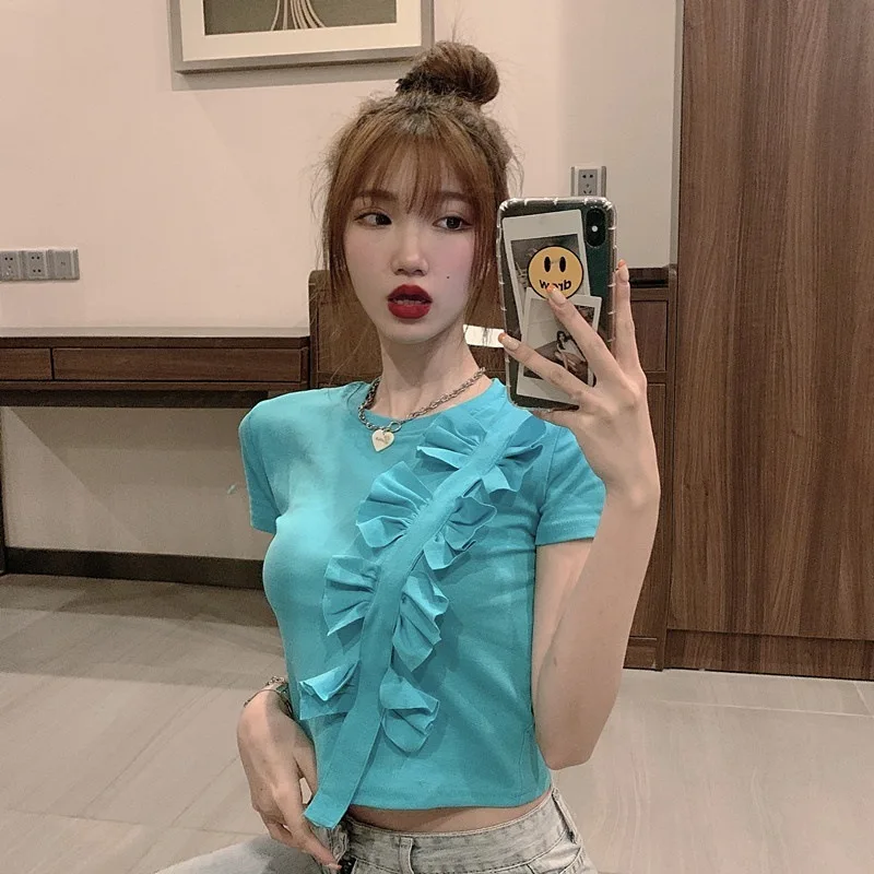 

Chic Korean Fashion 2021 Summer Clothing T Shirt for Women O Neck Short Sleeve Patchwork Bowknot Loose Casual T Shirts Female