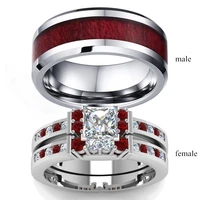 brown red wood grain stainless steel mens ring rhinestone womens ring wedding jewelry couple ring new year gift
