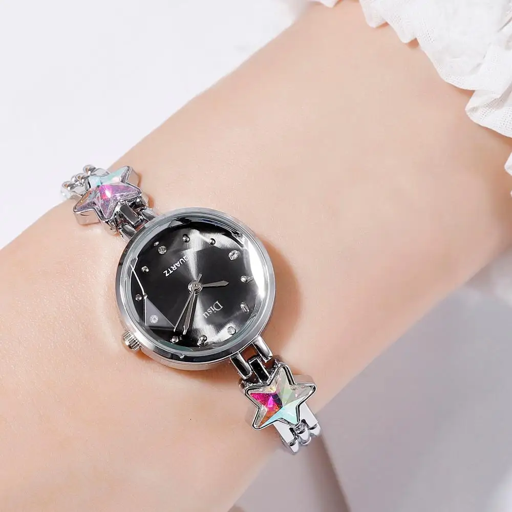 Silver Black Модные роскошные часы для женщин, браслет из сплава, часы высокого качества, Сапфировая звезда, женские кварцевые часы с геометрическим циферблатом, простые часы - Цвет: Silver Black