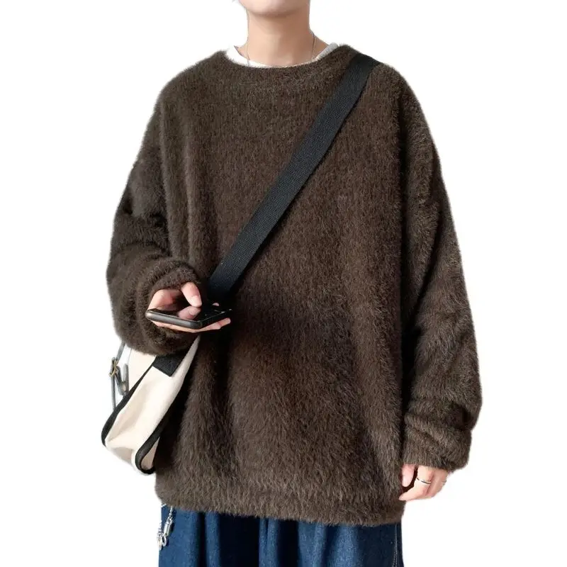 2021 Men's Coat Mohair Sweater New Round Neck Long Sleeve Solid Color Autumn Winter Streetwear Tidal Current The Price Of | Мужская